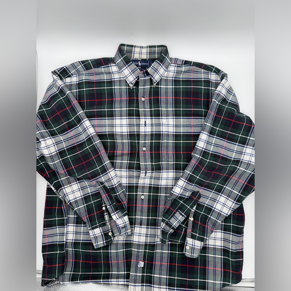 Polo Ralph Lauren The Big Oxford Plaid Button Down Shirt Men L Green Red Blue***